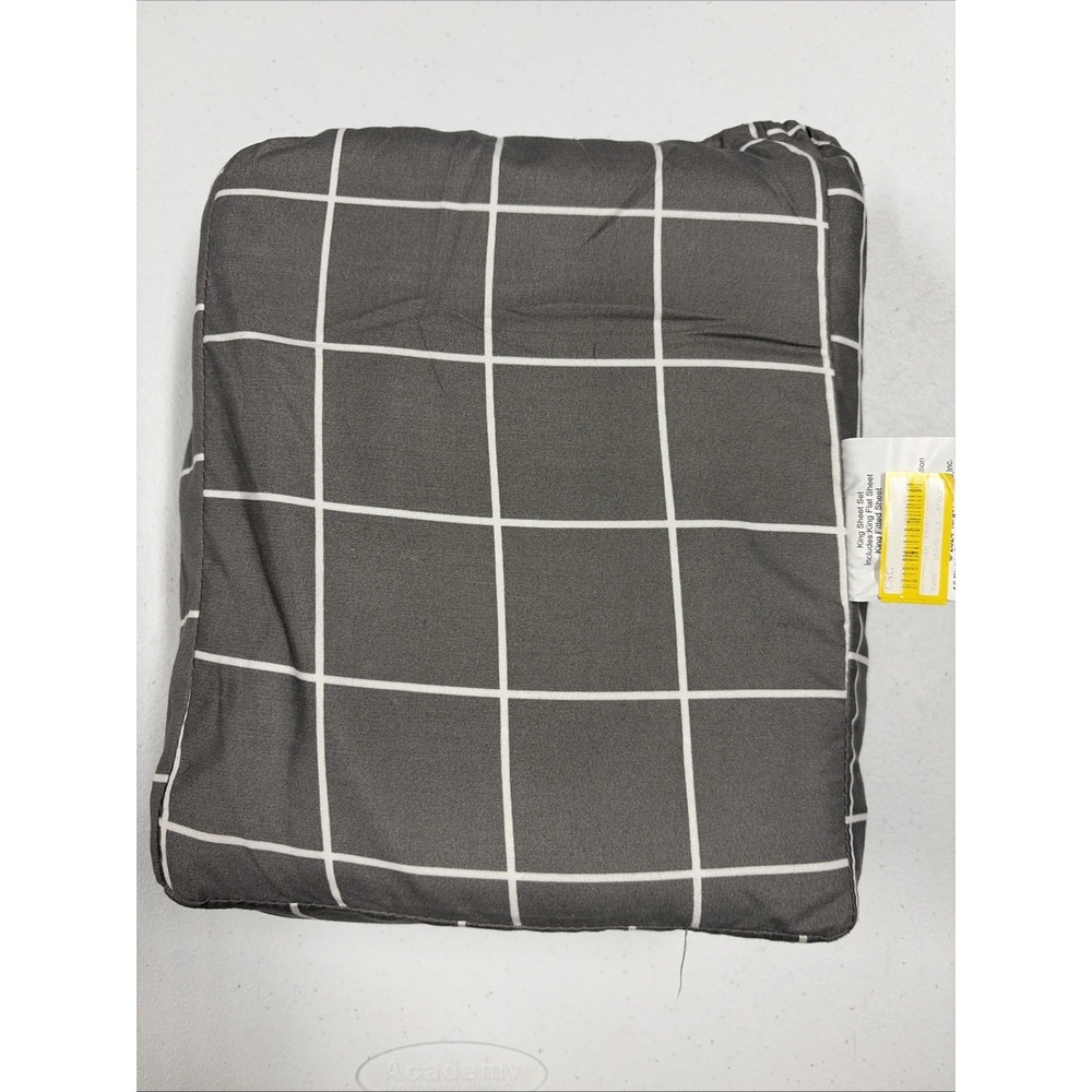 Room Essentials KING Microfiber Wrinkle Resistant Sheet Set Gray W/ Stripes